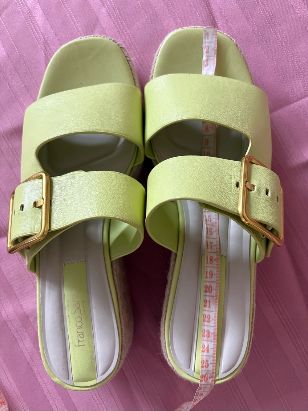 Franco Sarto Taziana Lime Green Leather Espadrille Platform Slide Sandals US 8.5 - Picture 3 of 9
